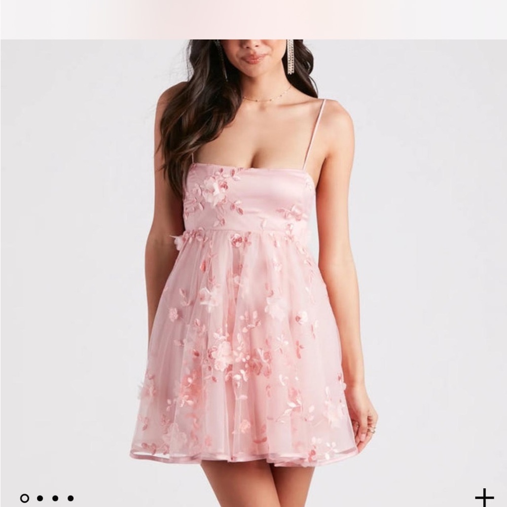 Winsdor Pink Babydoll Floral Embellished Dress